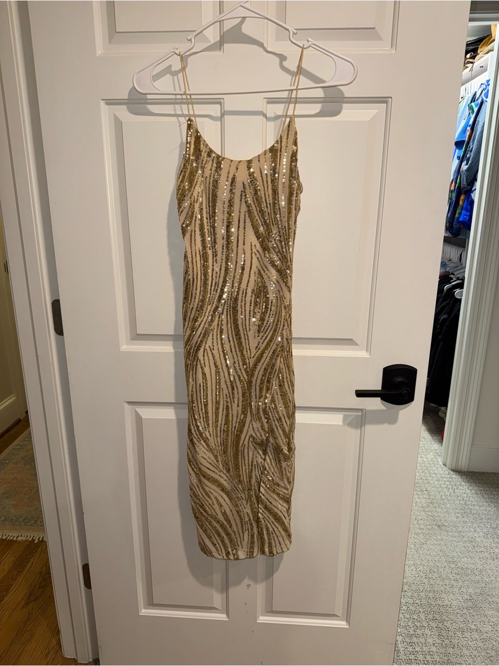 Revamped Gold Sequin Slip Midi Dress